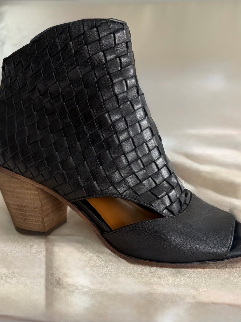 Patricia Nash Black Woven Leather Block Heel
